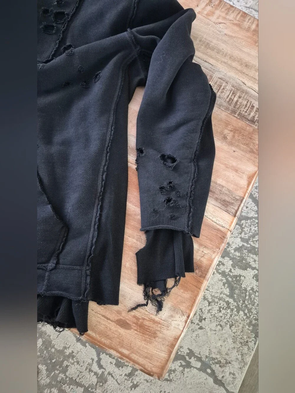 True Religion Distressed Half-Zip Hoodie Sweater Black Medium